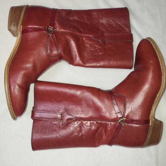 Miss Capezio Pull On Equestrian Style Boots Size 7 Gold Harness Detail Red Brown - Picture 10 of 15